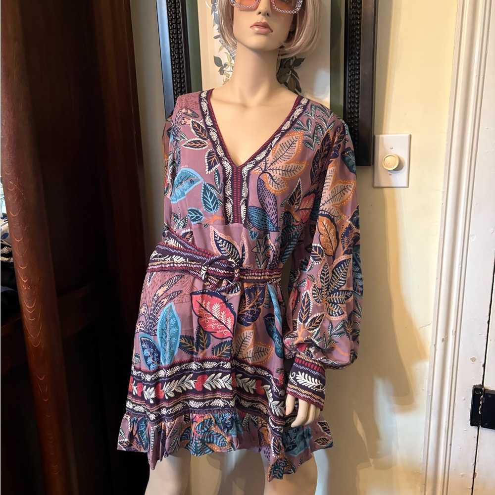 Farm Rio Colorful Leaf Print Dress